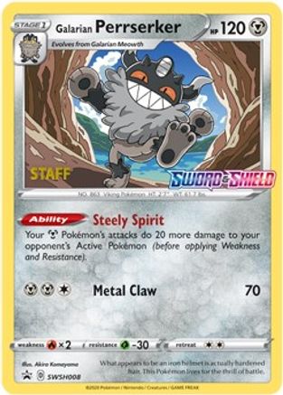 Galarian Perrserker (Prerelease) [Staff] (SWSH008) Holofoil - Black Star Promos