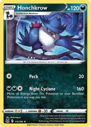 Honchkrow (115) Reverse Holofoil - Lost Origin