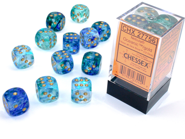 Chessex Luminary Nebula Oceanic/Gold 12d6 16mm | Silver Goblin