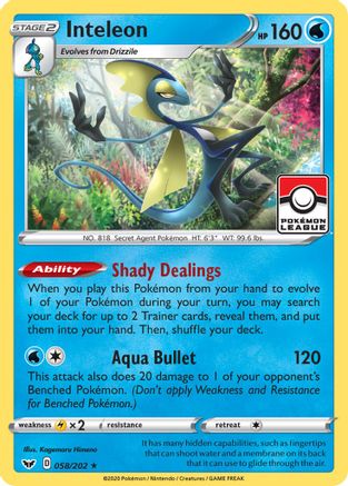 Inteleon (Pokemon League) (58) Reverse Holofoil - League & Championship Cards