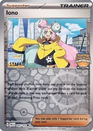 Iono (Regional Championships) [Staff] (185) Reverse Holofoil - Paldea Evolved