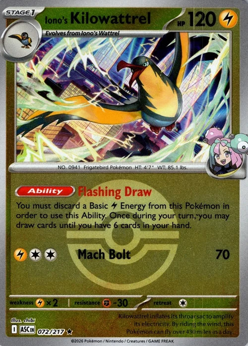 Iono's Kilowattrel (Poke Ball) (72) Reverse Holofoil - Ascended Heroes