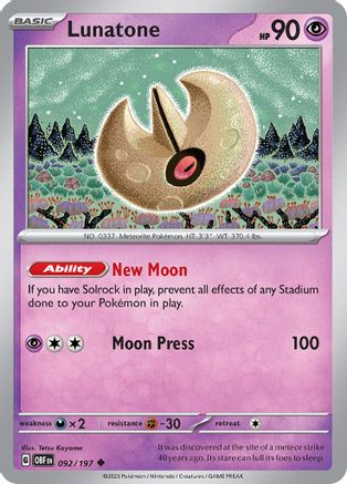 Lunatone (92) Reverse Holofoil - Obsidian Flames