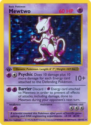 Mewtwo (10) (Unlimited) Holofoil - Base Set (Shadowless)