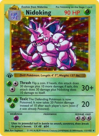 Nidoking (11) (1st Edition) Holofoil - Base Set (Shadowless)