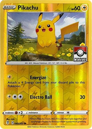 Pikachu (Pokemon League) (49) Reverse Holofoil - Evolving Skies