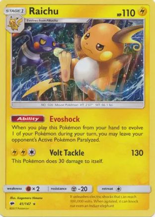 Raichu (Cosmos Holo) (Blister Exclusive) (41) Holofoil - Burning Shadows