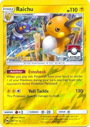 Raichu (League Challenge) [1st Place] (41) Reverse Holofoil - Burning Shadows