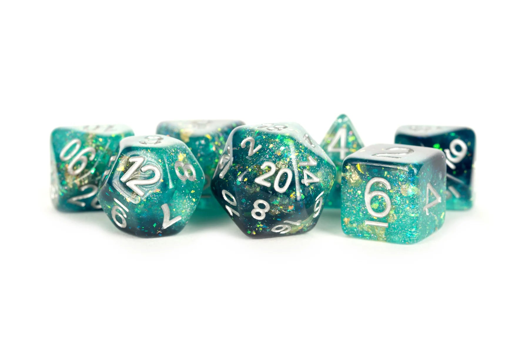 FanRoll Eternal Teal/Black Resin Poly Dice Set | Silver Goblin