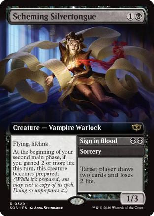 Scheming Silvertongue // Sign in Blood (Extended Art) (329) Foil - Secrets of Strixhaven