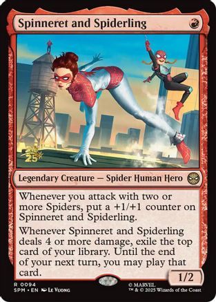 Spinneret and Spiderling (Prerelease) (094) Foil - Marvel's Spider-Man
