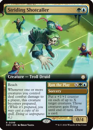 Striding Shotcaller // Run the Play (Extended Art) (098) - Commander: Secrets of Strixhaven