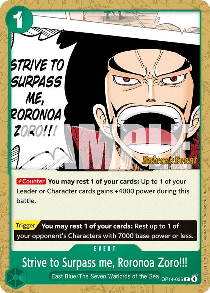 Strive to Surpass me, Roronoa Zoro!!! (OP14-036) Release Event Cards