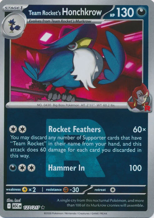 Team Rocket's Honchkrow (Team Rocket) (127) Reverse Holofoil - Ascended Heroes