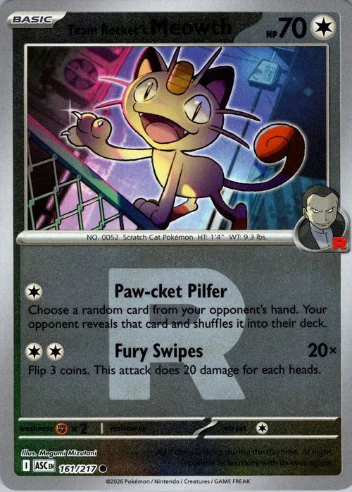 Team Rocket's Meowth (Team Rocket) (161) Reverse Holofoil - Ascended Heroes