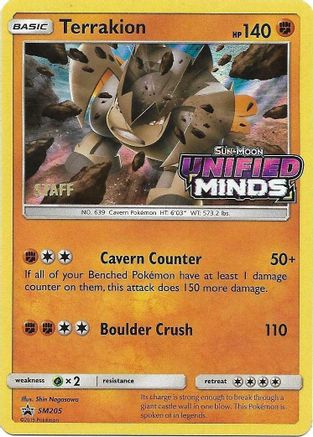 Terrakion (Prerelease) [Staff] (SM205) Holofoil - Black Star Promos