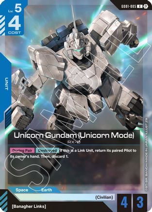 Unicorn Gundam (Unicorn Mode) (GD01-005) Holofoil - Edition Beta