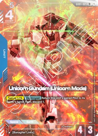Unicorn Gundam (Unicorn Mode) (R+) (GD01-005) Holofoil - Newtype Rising