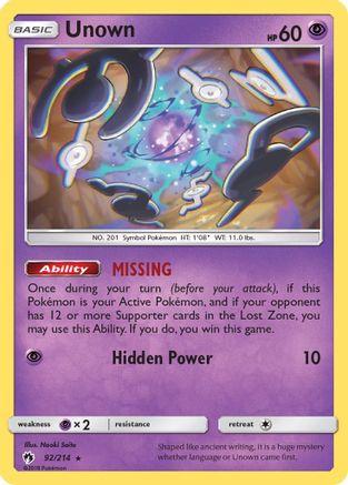 Unown (92) Reverse Holofoil - Lost Thunder