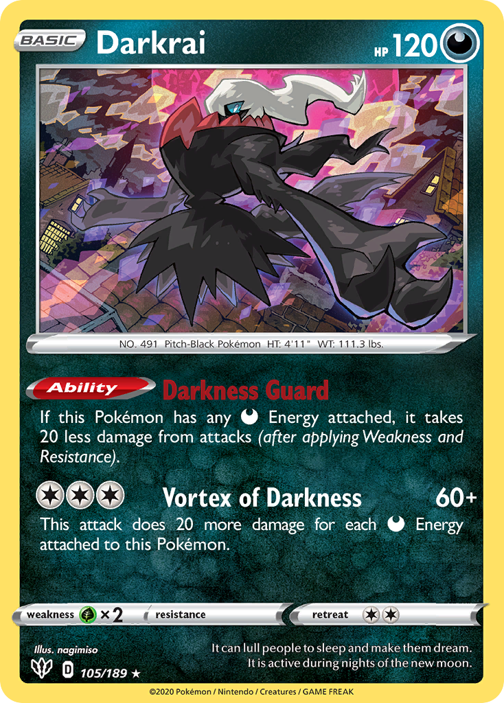 Darkrai (105/189) (Cosmos Holo) [Sword & Shield: Darkness Ablaze] | Silver Goblin