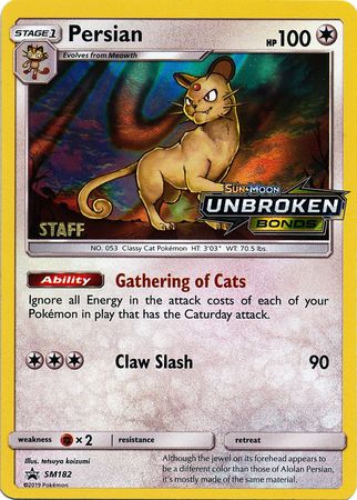 Persian (SM182) (Staff Prerelease Promo) [Sun & Moon: Black Star Promos] | Silver Goblin