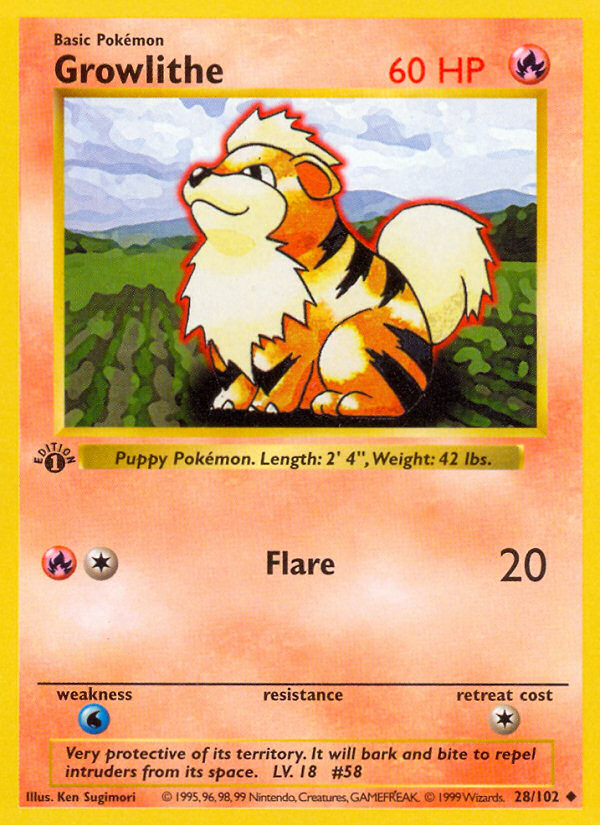 Growlithe (28/102) (Shadowless) [Base Set 1st Edition] | Silver Goblin