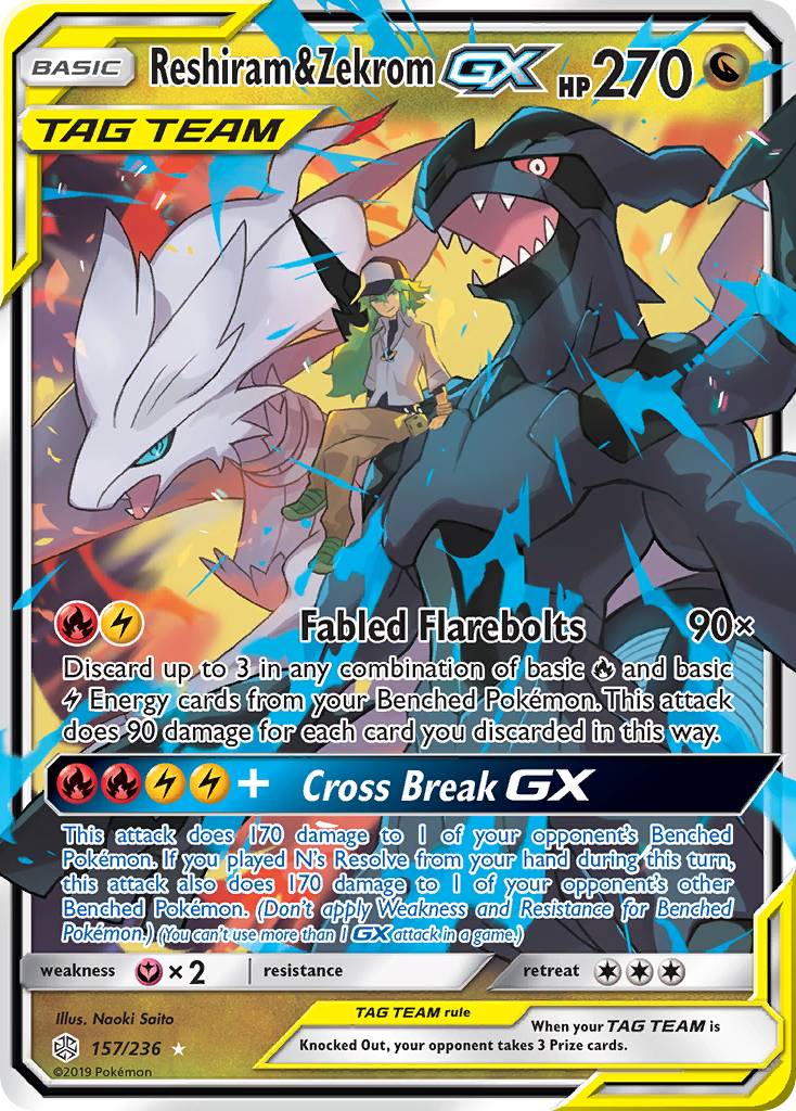 Reshiram & Zekrom GX (157/236) [Sun & Moon: Cosmic Eclipse] | Silver Goblin