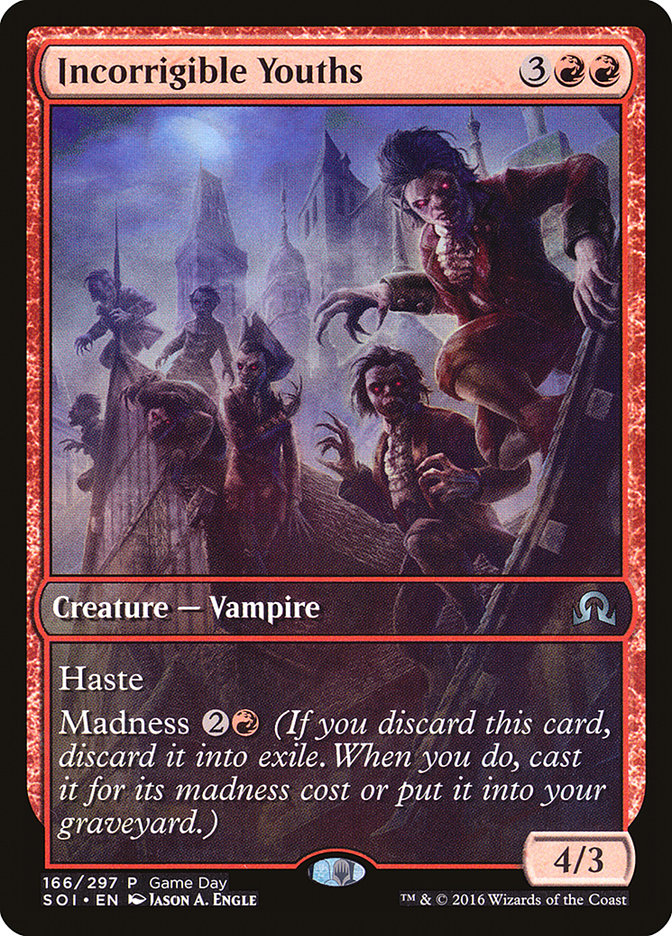 Incorrigible Youths (Game Day) (Extended Art) [Shadows over Innistrad Promos] | Silver Goblin