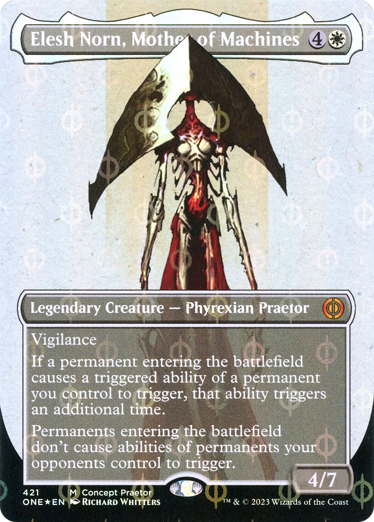 Elesh Norn, Mother of Machines (Borderless Concept Praetors Step-and-Compleat Foil) [Phyrexia: All Will Be One] | Silver Goblin