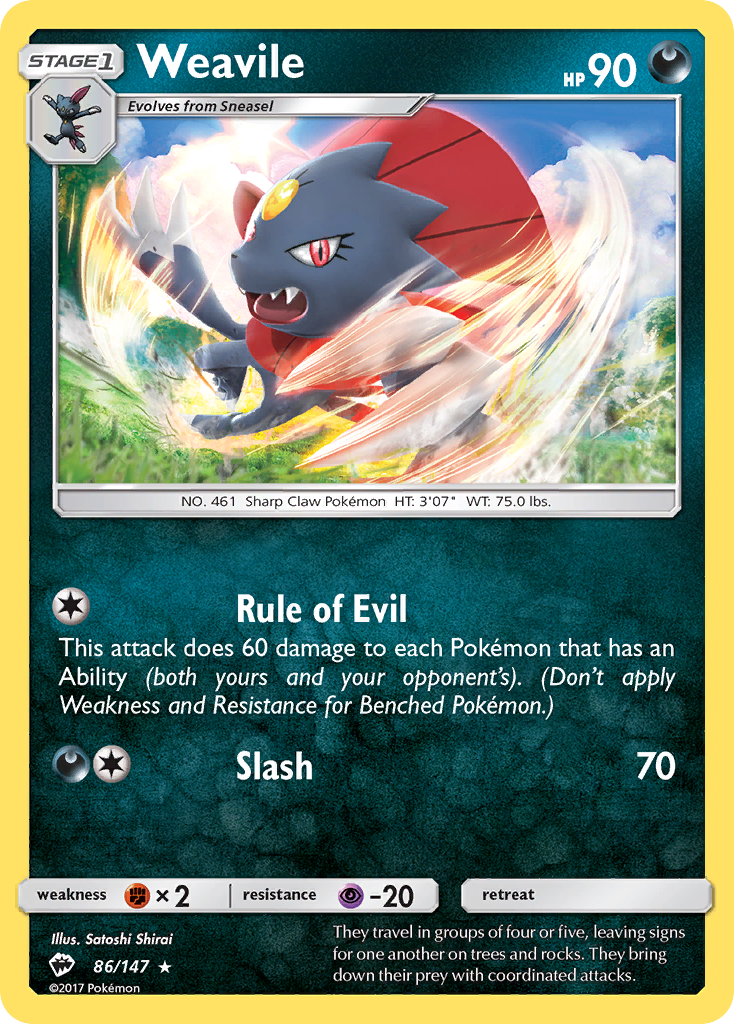 Weavile (86/147) [Sun & Moon: Burning Shadows] | Silver Goblin