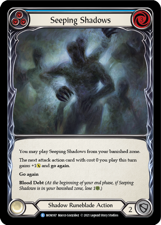 Seeping Shadows (Blue) [MON167-RF] (Monarch)  1st Edition Rainbow Foil | Silver Goblin