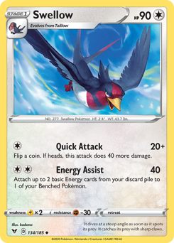 Swellow (134/185) [Sword & Shield: Vivid Voltage] | Silver Goblin