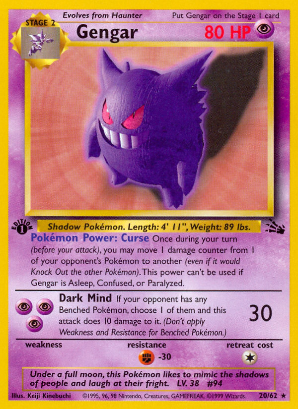 Gengar (20/62) [Fossil 1st Edition] | Silver Goblin