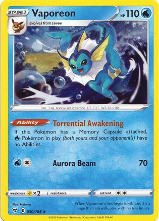 Vaporeon (030/185) (Cosmos Holo) [Sword & Shield: Vivid Voltage] | Silver Goblin