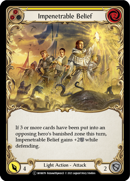 Impenetrable Belief (Yellow) [U-MON076-RF] (Monarch Unlimited)  Unlimited Rainbow Foil | Silver Goblin