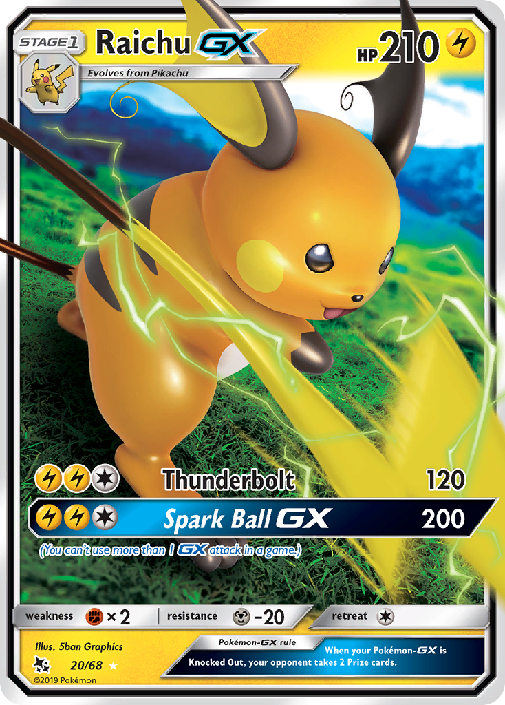 Raichu GX (20/68) [Sun & Moon: Hidden Fates] | Silver Goblin