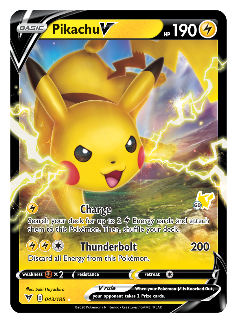 Pikachu V (043/185) (Pikachu Stamp #60) [Battle Academy 2022] | Silver Goblin