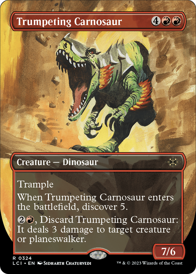Trumpeting Carnosaur (Borderless) [The Lost Caverns of Ixalan] | Silver Goblin