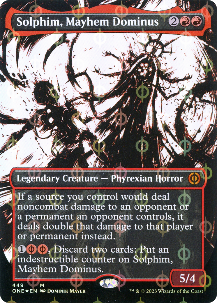 Solphim, Mayhem Dominus (Borderless Ichor Step-and-Compleat Foil) [Phyrexia: All Will Be One] | Silver Goblin