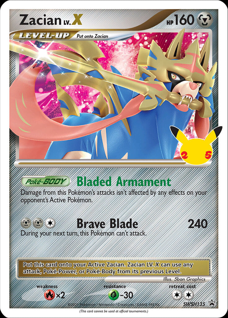 Zacian LV.X (SWSH135) (Celebrations) [Sword & Shield: Black Star Promos] | Silver Goblin