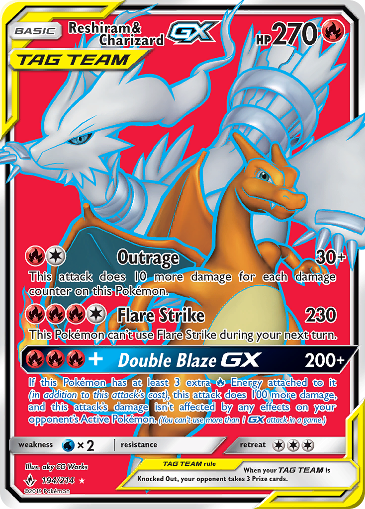 Reshiram & Charizard GX (194/214) [Sun & Moon: Unbroken Bonds] | Silver Goblin