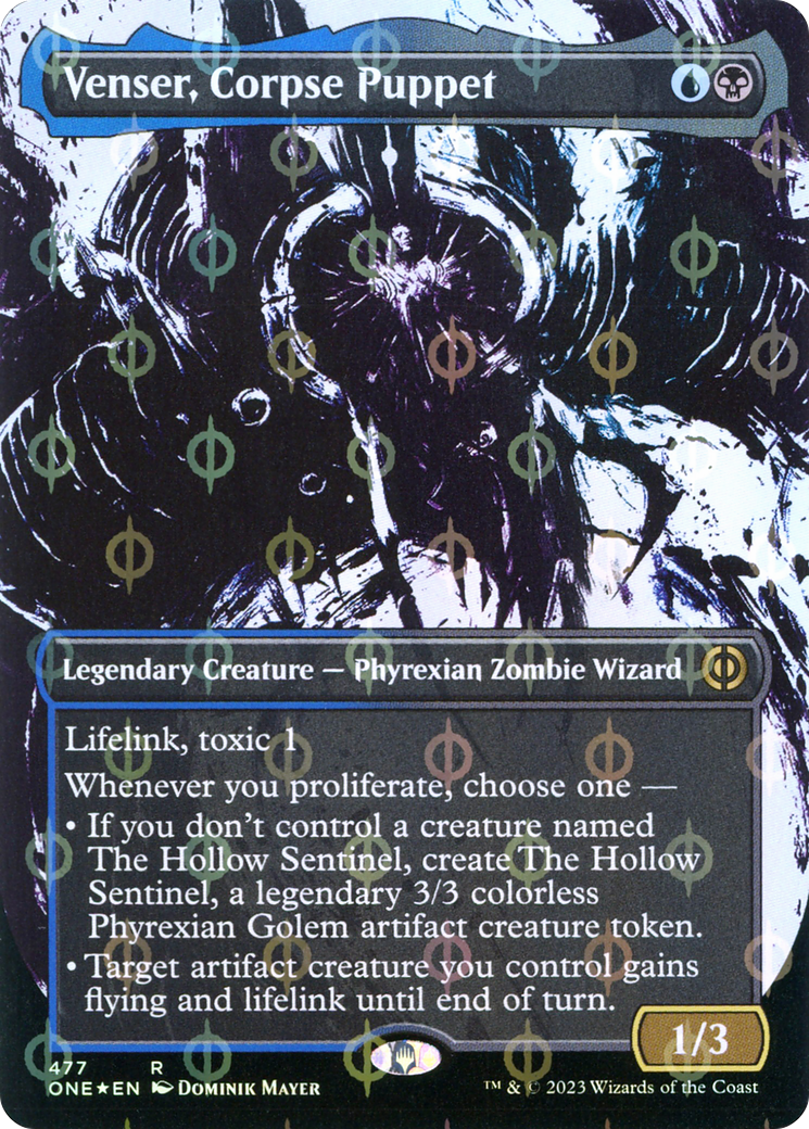 Venser, Corpse Puppet (Borderless Ichor Step-and-Compleat Foil) [Phyrexia: All Will Be One] | Silver Goblin