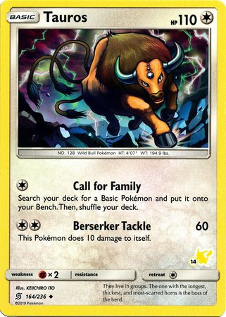 Tauros (164/236) (Pikachu Stamp #14) [Battle Academy 2020] | Silver Goblin