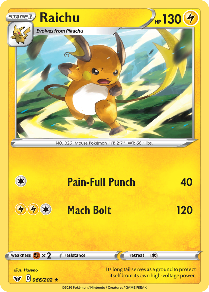 Raichu (066/202) [Sword & Shield: Base Set] | Silver Goblin