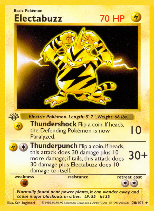 Electabuzz (20/102) (Shadowless) [Base Set 1st Edition] | Silver Goblin