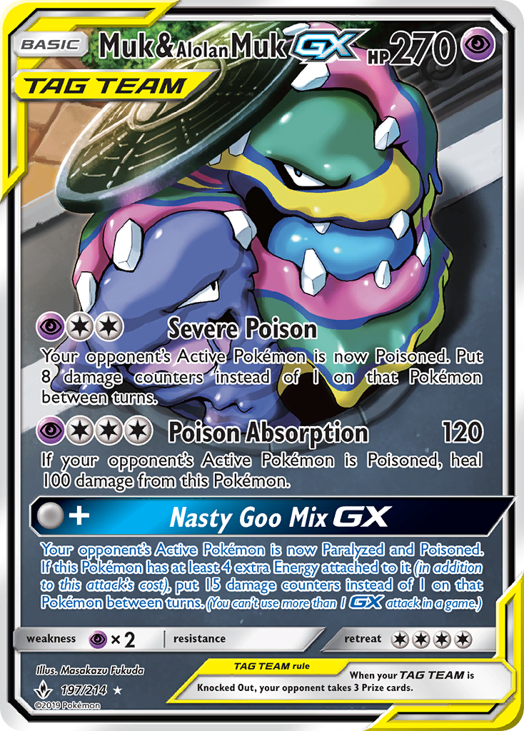 Muk & Alolan Muk GX (197/214) [Sun & Moon: Unbroken Bonds] | Silver Goblin